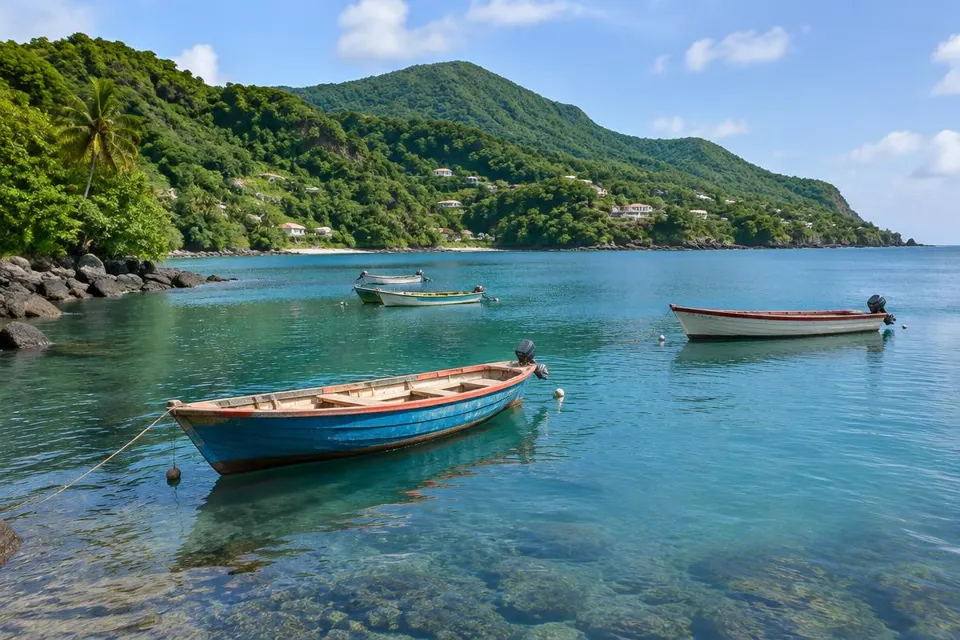 Anse aux eaux claires et barques de pêche en Martinique
